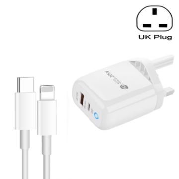 PD04 Type-C + USB Charger with Type-C to 8 Pin Cable, UK Plug, White - 1