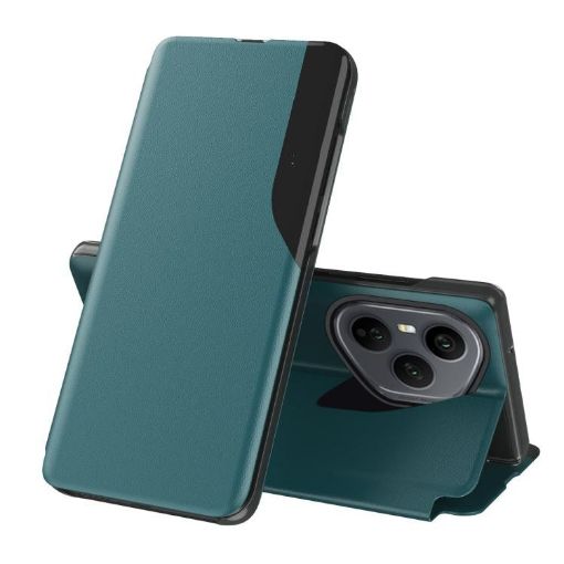 For Honor 400 Pro Global Leather Flip Phone Case, Green, 160.8mm Holder - 1