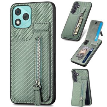 For Honor 400 Lite Green Carbon Fiber Vertical Flip Zipper Case - 1
