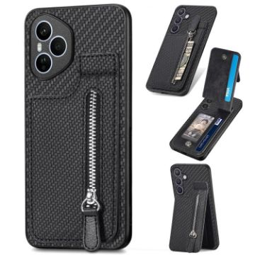 For Honor 400 Global Carbon Fiber Vertical Flip Phone Case (Black) - 1