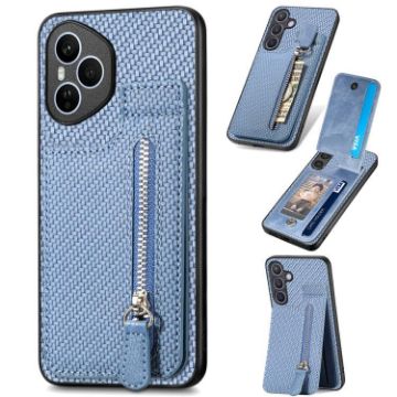 For Honor 400 Global Carbon Fiber Vertical Flip Zipper Case - Blue - 1