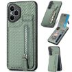 For Honor 400 Global Carbon Fiber Vertical Flip Zipper Case - Green - 1