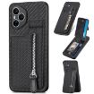 For Honor 400 Pro Global Carbon Fiber Flip Zipper Phone Case Black - 1