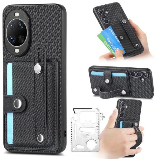 Huawei nova 14 Black Wristband Kickstand Card Wallet Phone Case with Knife - 1