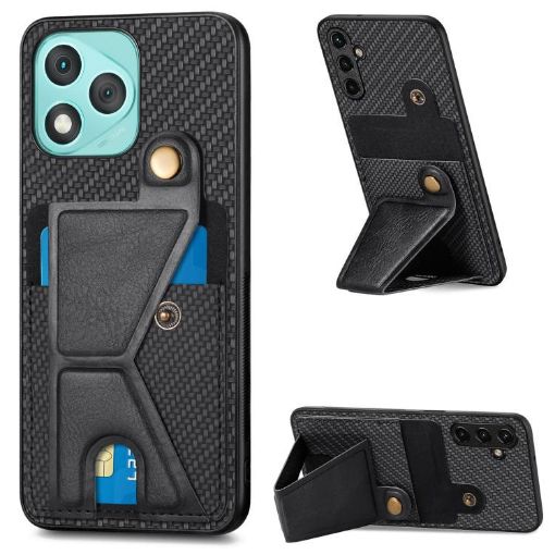 For Honor 400 Lite Carbon Fiber Wallet Phone Case - Black - 1