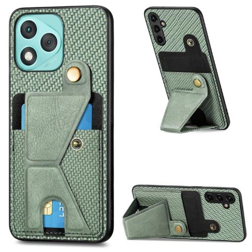 For Honor 400 Lite Green Carbon Fiber Wallet Flip Card Phone Case - 1