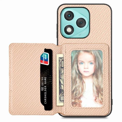 For Honor 400 Lite Khaki Carbon Fiber Magnetic Card Phone Case - 1