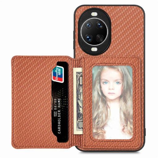 Huawei nova 14 Brown Carbon Fiber Magnetic Card Bag Phone Case - 1