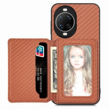 Huawei nova 14 Ultra Brown Carbon Fiber Magnetic Card Bag Phone Case - 1