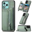 For Honor 400 Lite Green Carbon Fiber Zipper Wallet Phone Case - 1