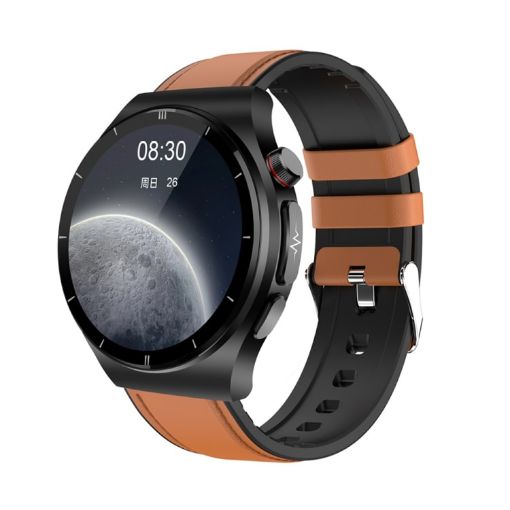 ET340 Smart Watch: 1.46" Color Screen, Leather Strap, Health Monitoring - 1