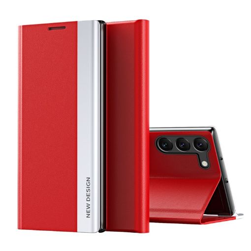 Samsung Galaxy S24+ 5G Red Leather Phone Case with Electroplated Sides - 1