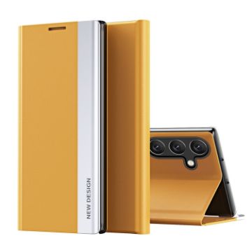 Samsung Galaxy S25 5G Yellow Leather Phone Case with Electroplated Sides - 1
