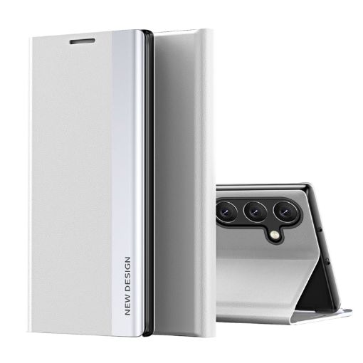 Samsung Galaxy S25+ 5G White Leather Phone Case with Electroplated Sides - 1