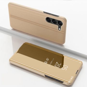 Samsung Galaxy S24 5G Gold Mirror Flip Leather Case with Holder - 1