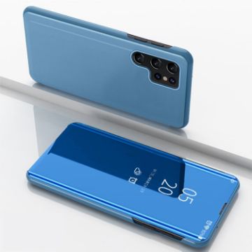 Samsung Galaxy S24 Ultra 5G Blue Mirror Flip Leather Case with Holder - 1