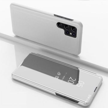Samsung Galaxy S24 Ultra 5G Silver Mirror Flip Leather Case with Holder - 1