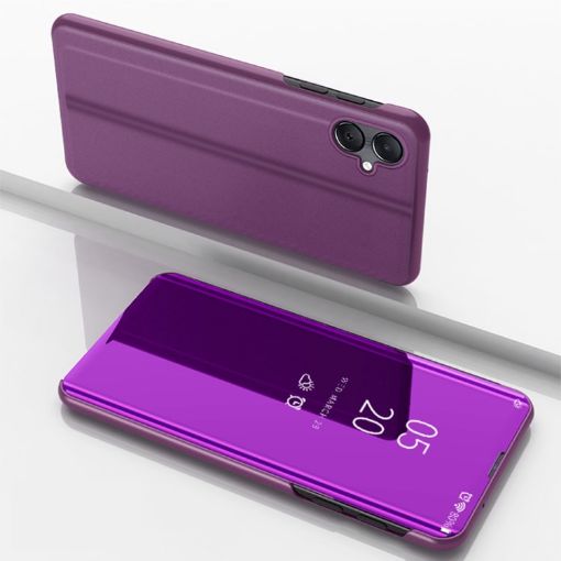 Samsung Galaxy A06 4G Mirror Flip Leather Case with Holder - Purple - 1