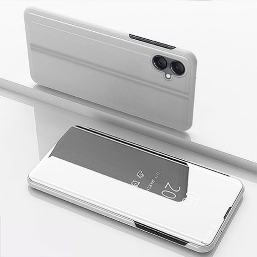 Samsung Galaxy A06 4G Silver Mirror Flip Leather Case with Holder - 1