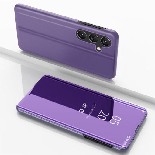 Samsung Galaxy S25 5G Mirror Flip Leather Case with Holder - Violet Blue - 1