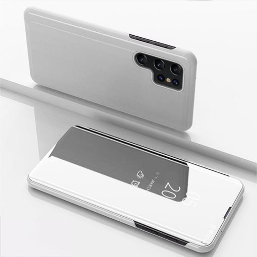 Samsung Galaxy S25 Ultra 5G Silver Mirror Flip Leather Case with Holder - 1