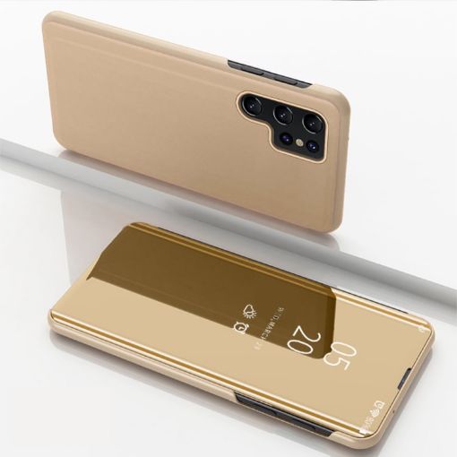 Samsung Galaxy S25 Ultra 5G Gold Mirror Flip Leather Case with Holder - 1