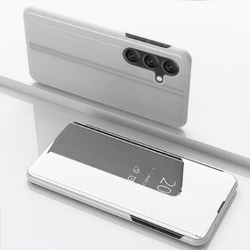 Samsung Galaxy A26 Silver Mirror Flip Leather Case with Holder - 1
