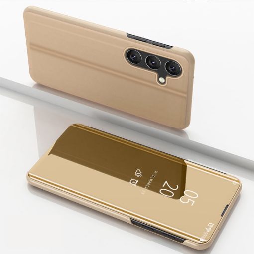 Samsung Galaxy A56 Gold Mirror Flip Leather Case with Holder - 1
