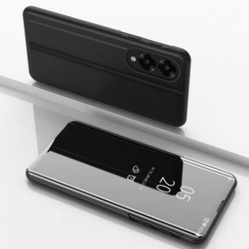 Samsung Galaxy S25 Edge 5G Mirror Flip Leather Case with Holder (Black) - 1