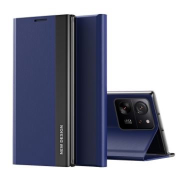 Xiaomi 13T Pro Dark Blue Leather Phone Case with Electroplated Sides - 1