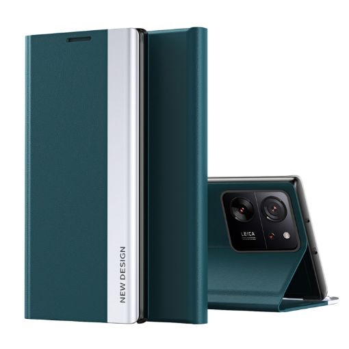 Xiaomi 13T Pro Green Leather Phone Case with Electroplated Adsorption - 1