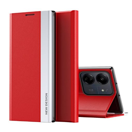 Xiaomi Redmi 13C Red Leather Phone Case with Electroplated Adsorption - 1