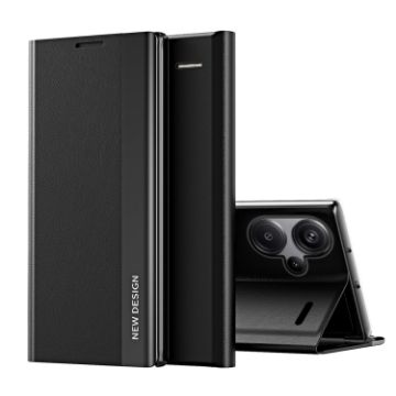 Xiaomi Redmi Note 13 Pro+ Black Leather Phone Case with Electroplated Sides - 1