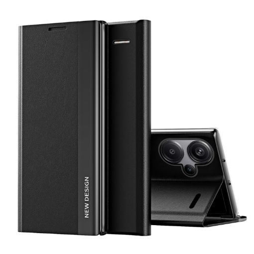 Xiaomi Redmi Note 13 Pro+ Black Leather Phone Case with Electroplated Sides - 1