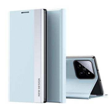 Xiaomi 14 Blue Leather Phone Case - Electroplated Adsorption Cover - 1