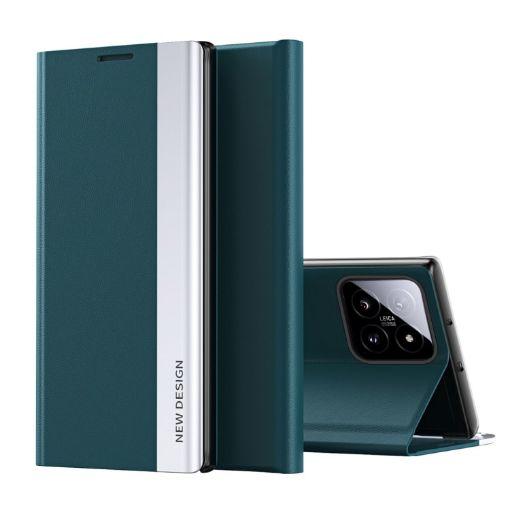 Xiaomi 14 Pro Green Leather Phone Case with Electroplated Adsorption - 1