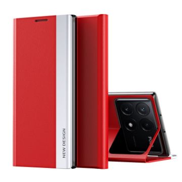 Xiaomi Poco F6 Pro Red Leather Phone Case with Electroplated Adsorption - 1