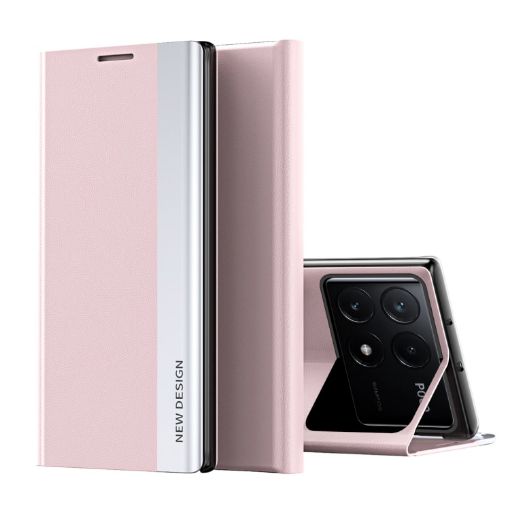 Xiaomi Poco F6 Pro Pink Leather Phone Case with Electroplated Sides - 1