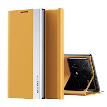 Xiaomi Poco F6 Pro Yellow Leather Phone Case with Electroplated Sides - 1
