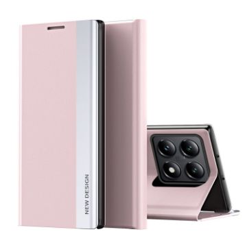 Xiaomi 14T Pink Leather Phone Case - Electroplated Adsorption Cover - 1