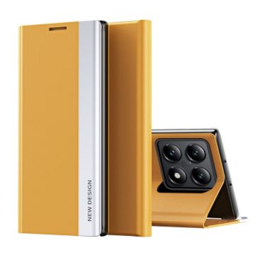 Xiaomi 14T Yellow Leather Phone Case with Electroplated Adsorption - 1