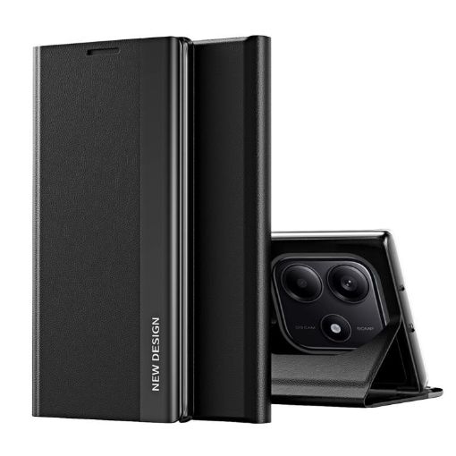Redmi Note 14 4G Black Leather Phone Case with Electroplated Sides - 1