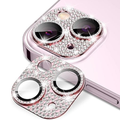 iPhone 15/15 Plus Pink Camera Lens Protector - ENKAY Hat-Prince Diamond - 1