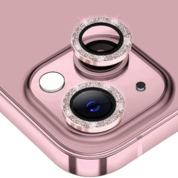 iPhone 15/15 Plus ENKAY Hat-Prince Pink Glitter Lens Glass Film - 1