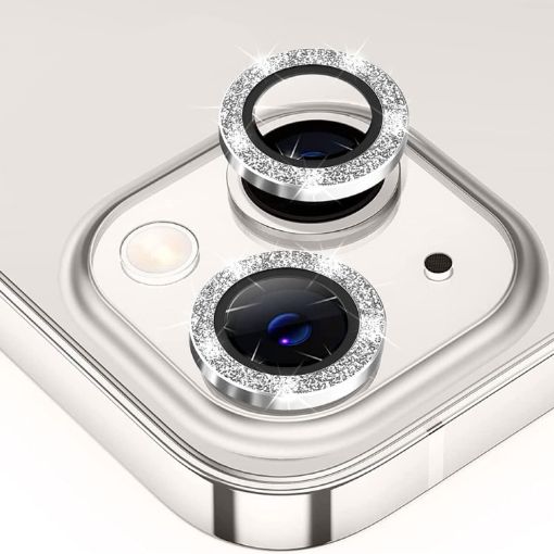 iPhone 15/15 Plus ENKAY Hat-Prince Glitter Lens Glass Film Silver - 1