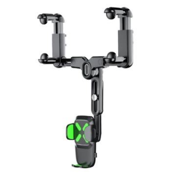 Universal Rearview Mirror Phone Holder - Retractable Car Mount (Green) - 1