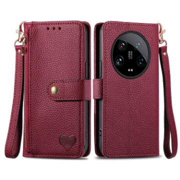 Xiaomi 14 Ultra Red Leather Phone Case with Love Zipper Lanyard - 1