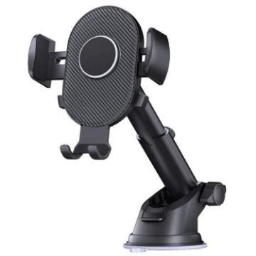 Carbon Fiber Car Phone Holder - Suction Cup Telescopic Arm for Windshield - 1