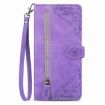 Xiaomi 14 Ultra Purple Embossed Flower Zipper Leather Phone Case - 2
