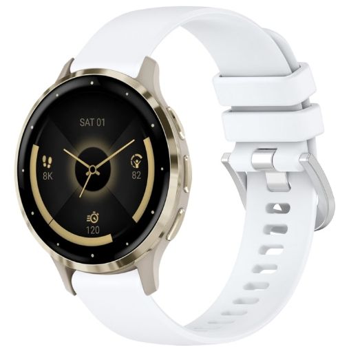 Garmin Venu 3S White Silicone Watch Band with Silver Buckle - 1